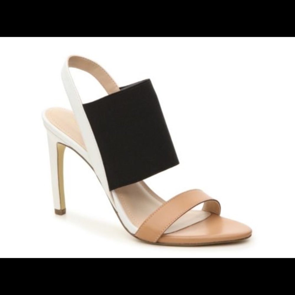 BCBGeneration Calah White/Tan/Black Heel Sandal