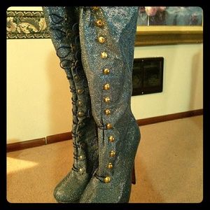 Thigh high sparkly platforms