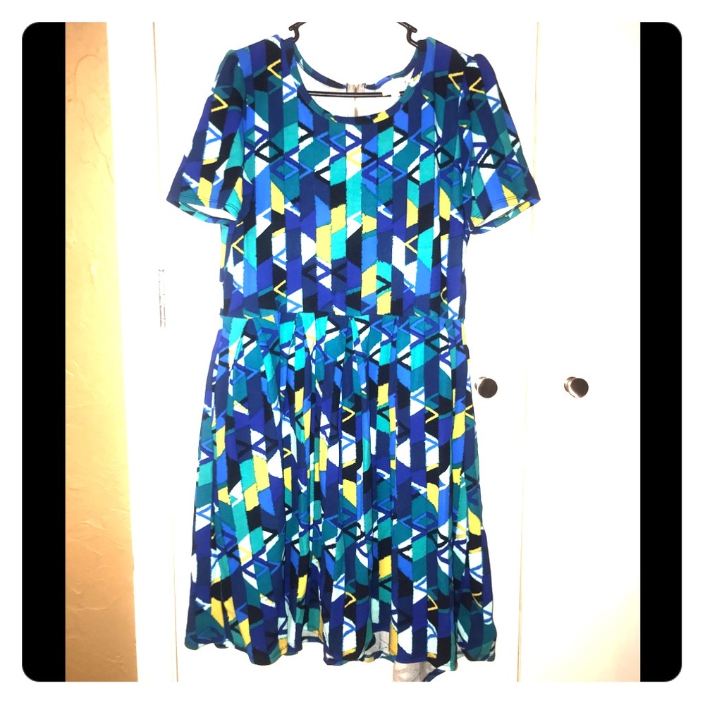 LuLaRoe 2XL Ameila Dress Blue Green