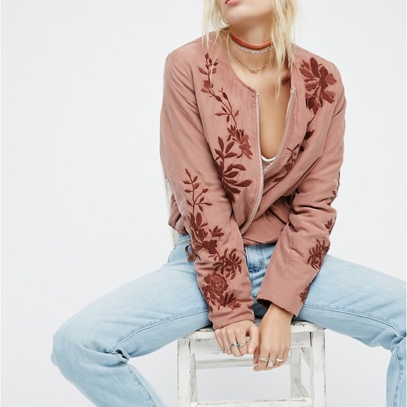 Free People Jackets & Blazers - Embroidered Silk Free People Bomber