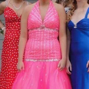 Neon pink jeweled halter prom dress size 14