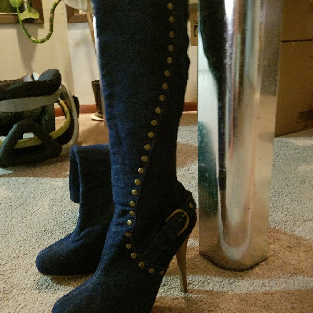 Denim boots