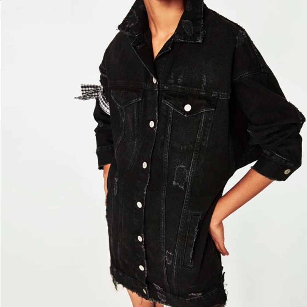 ZARA Oversized Black Longline Denim Jacket