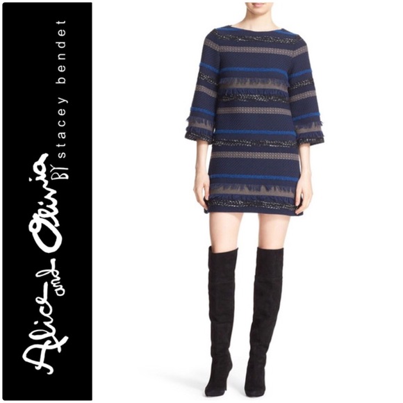 BNWT Alice+Olivia Evelina Bell Sleeve Shift Dress - Picture 1 of 6
