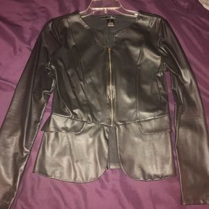 Faux leather peplum zip top
