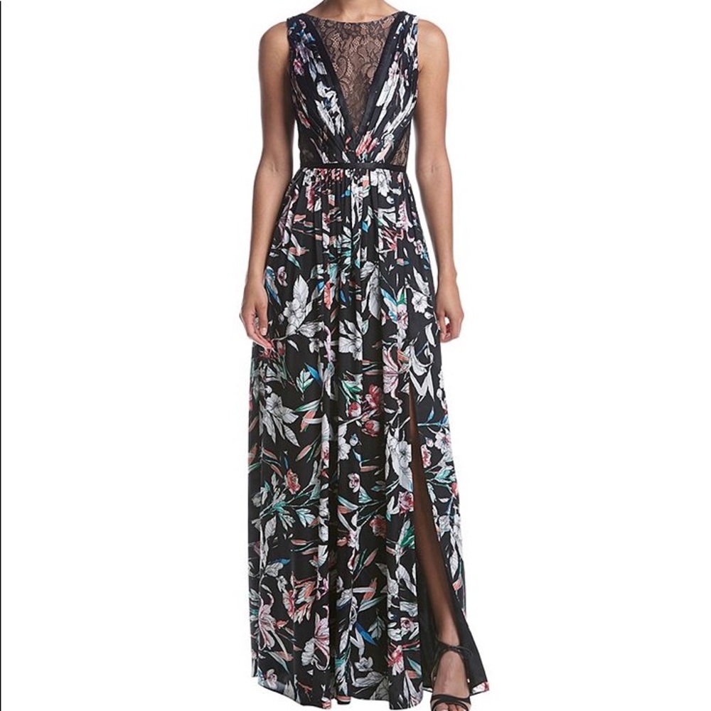 Adriana Papell Satin Floral-Print Gown