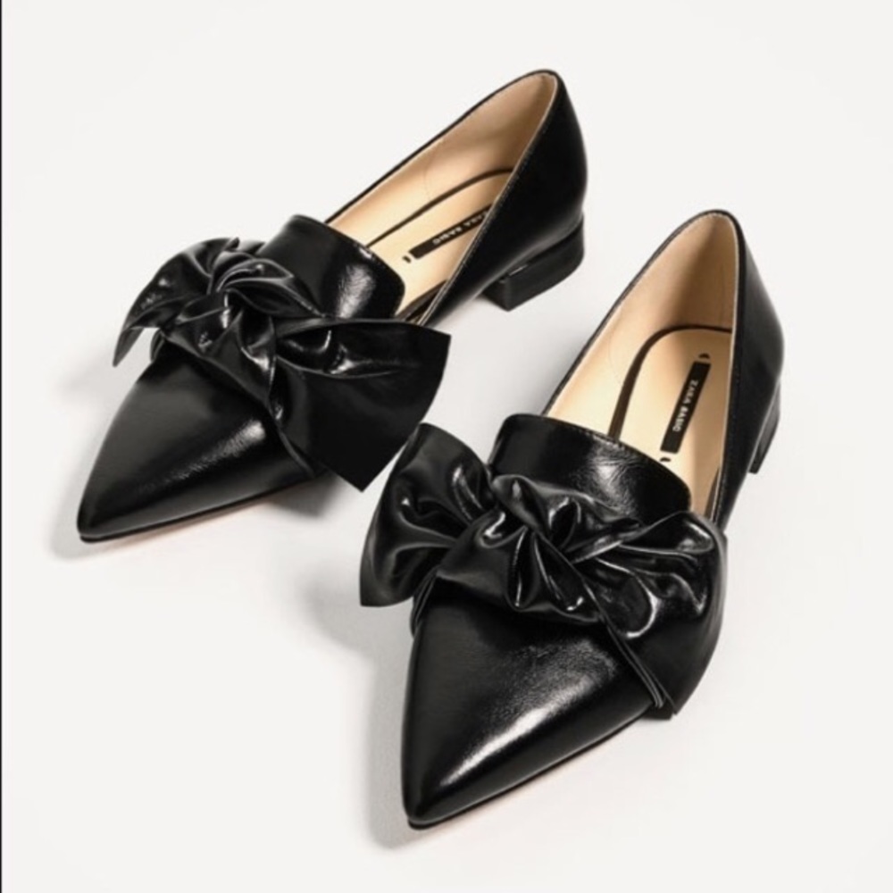 Zara black flats with bow - Picture 1 of 5