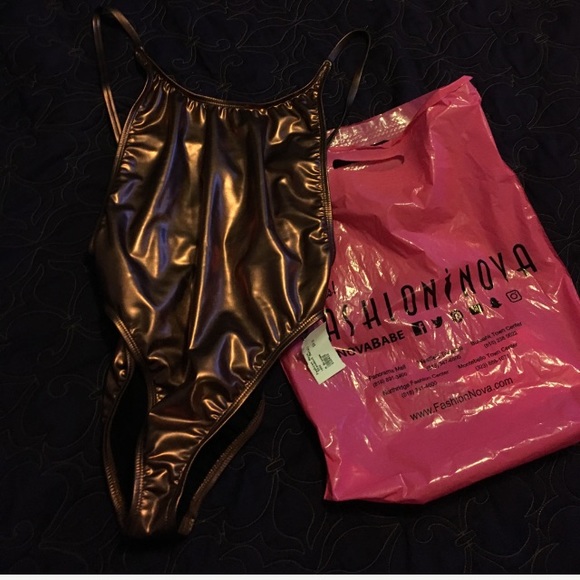 Metallic Bronze high cut one piece swim suit. SOLD - Picture 4 of 8