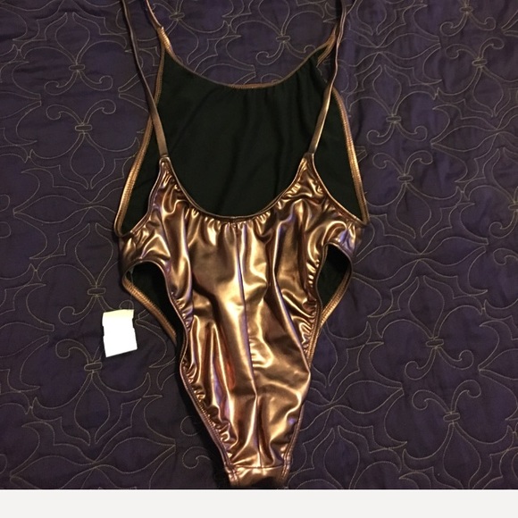 Metallic Bronze high cut one piece swim suit. SOLD - Picture 5 of 8