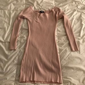 Pink Off The Shoulder Missguided Ribbed Dress