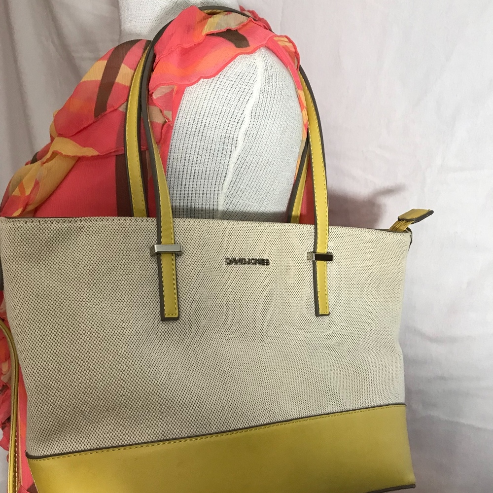 David Jones Yellow/Cream Medium Shoulder Handbag