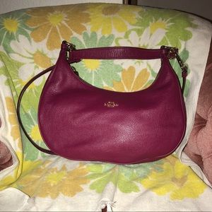Coach Harley East West Pebble Leather Hobo Fuchsia