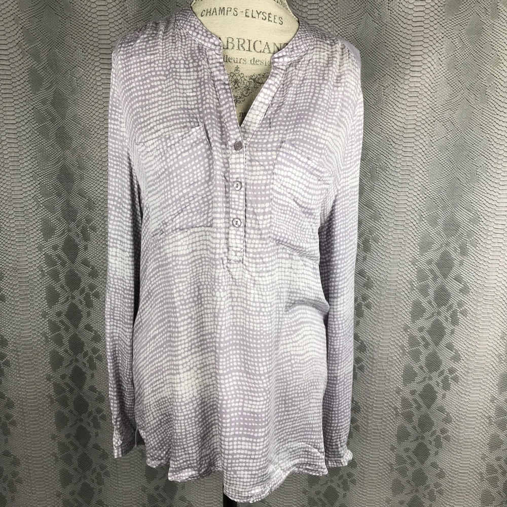 Purple silky long sleeve button up blouse