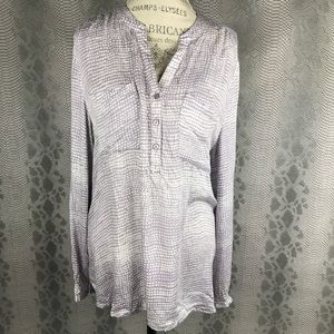 Purple silky long sleeve button up blouse