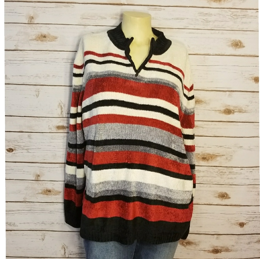 Alfred Dunner stripped Chenille half zip sweater