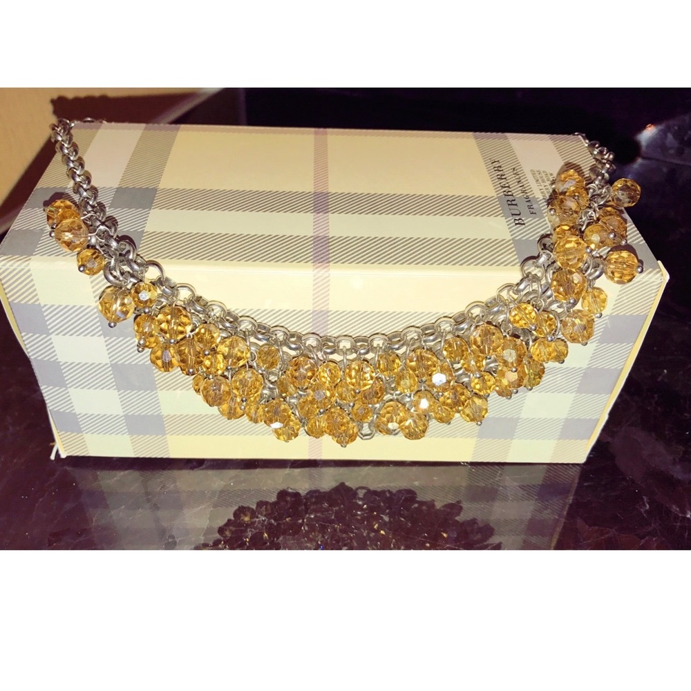 Amber& Silver Statement Fashion Necklace