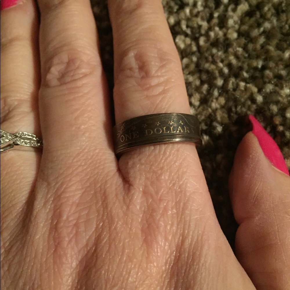 Antiqued gold tone CLAD Dollar Coin Ring