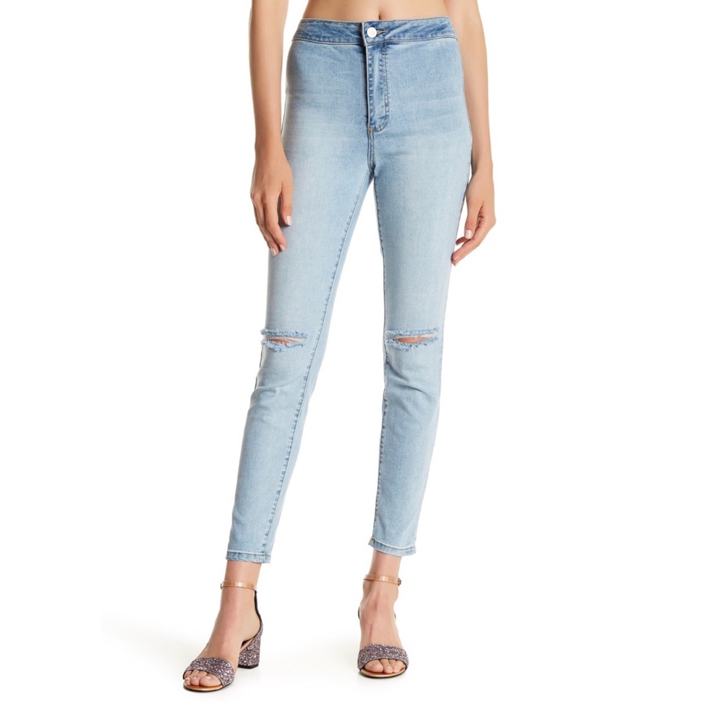 High Rise Slit Knee Skinny Jean