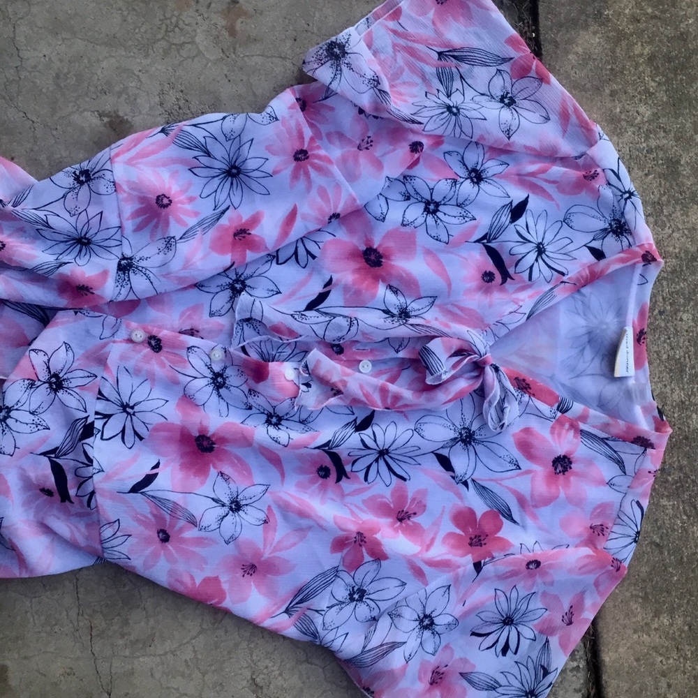White & Pink Flowing Top Alfred Dunnar Sz 22W