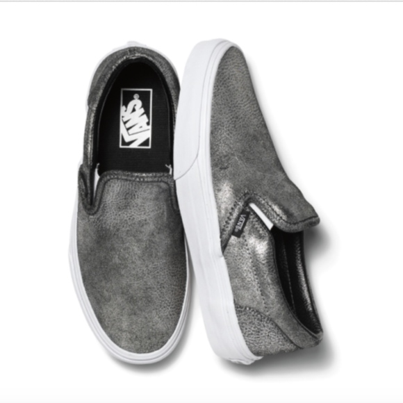 black shiny slip on vans