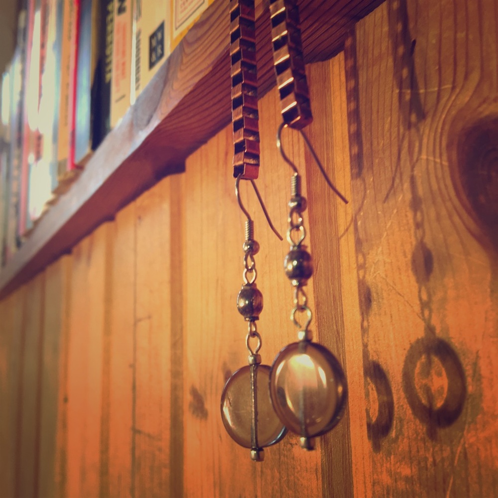 Handmade Silver Barrel & Smokey Glass Earrings