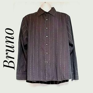 Bruno Shirts - Men's Long Sleeve Striped Dress Shirt Taupe XL Bruno Shirts - Men's Long Sleeve Striped Dress Shirt Taupe XL