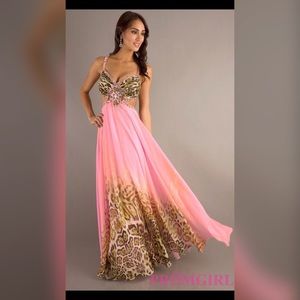 Pink Cheetah print long prom dress