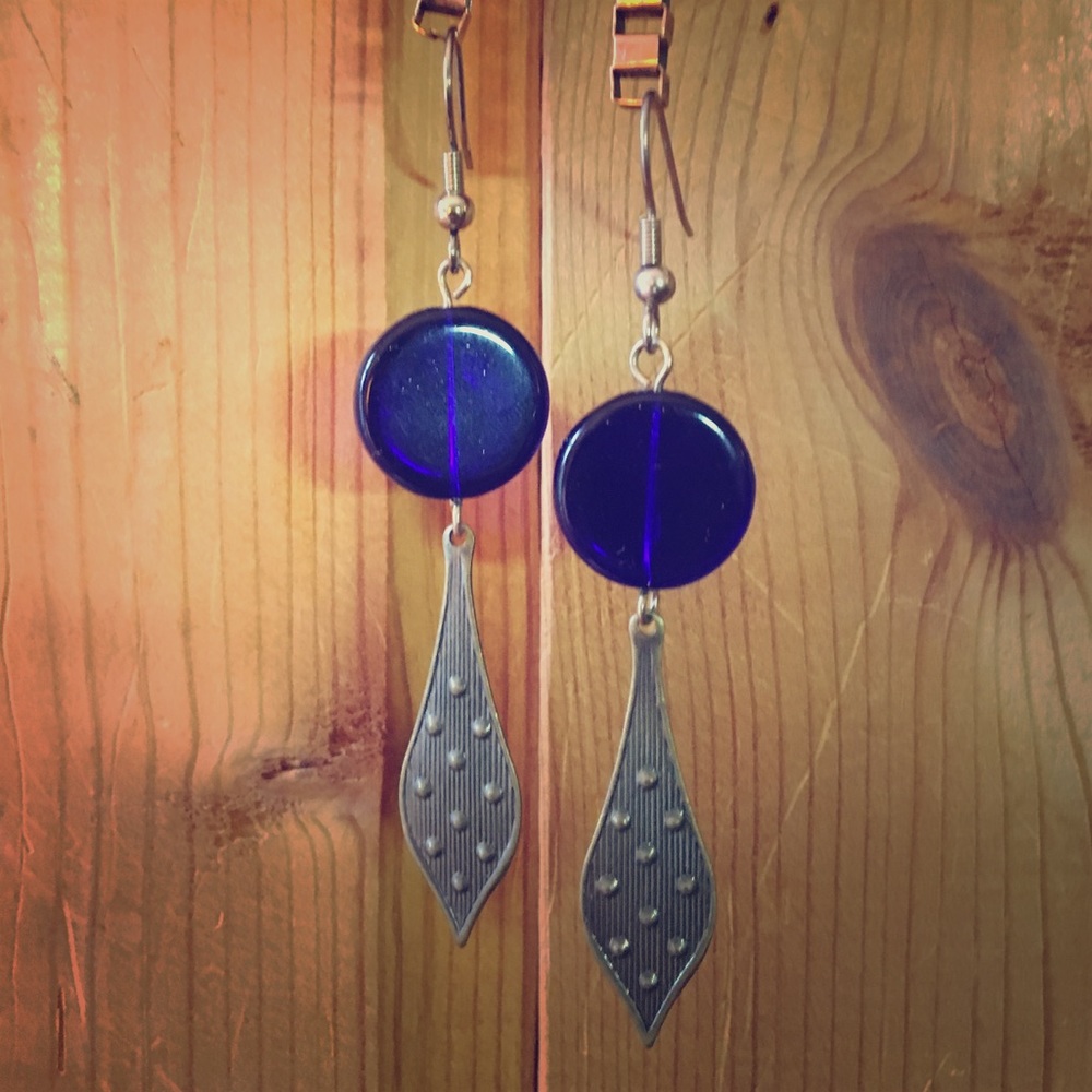 Handmade Cobalt Glass & Metal Peacock Earrings