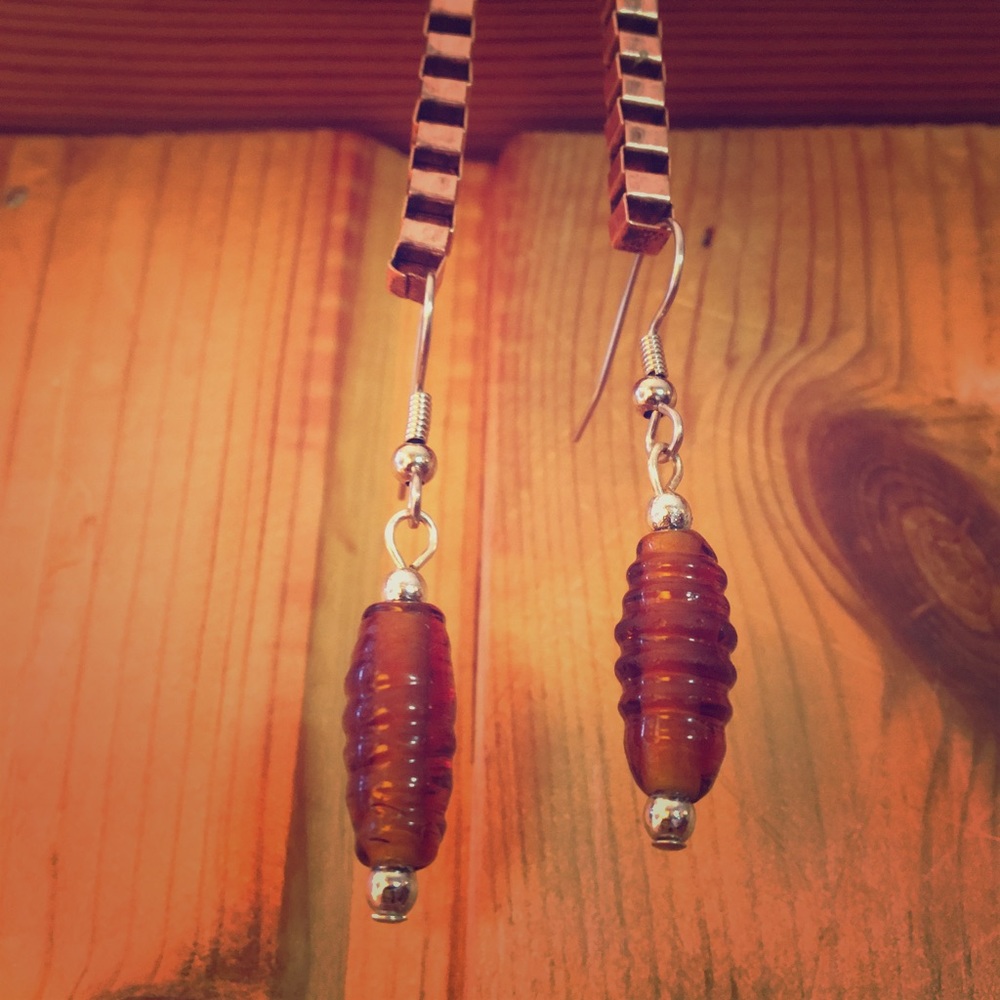 Handmade Boho style Brown Glass Dangle Earrings