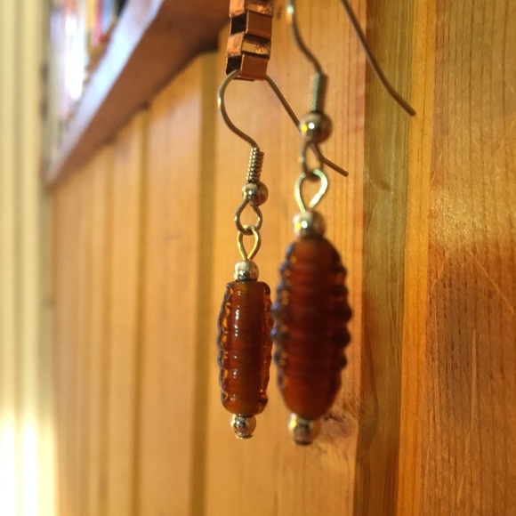 Handmade Boho style Brown Glass Dangle Earrings - Picture 2 of 6