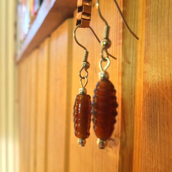 Handmade Boho style Brown Glass Dangle Earrings - Picture 3 of 6