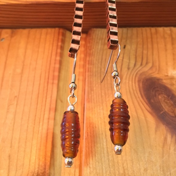 Handmade Boho style Brown Glass Dangle Earrings - Picture 4 of 6