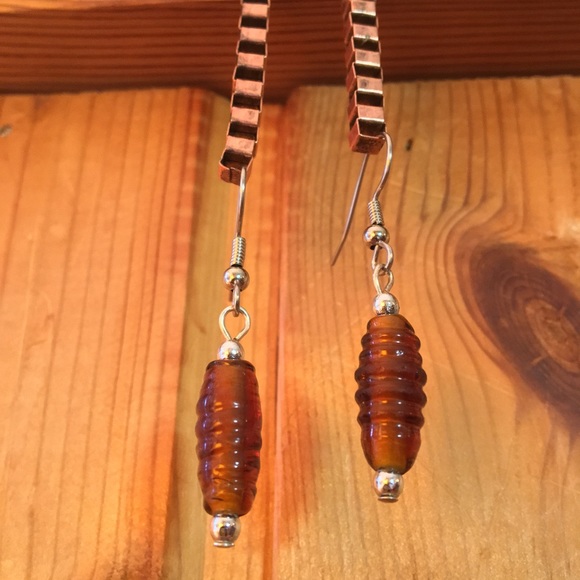 Handmade Boho style Brown Glass Dangle Earrings - Picture 5 of 6