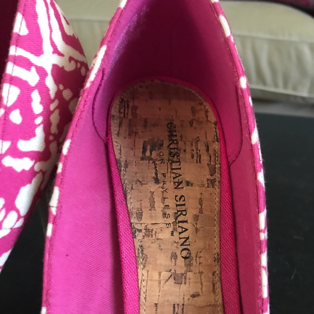 NWT Christian Siriano Pink Fabric Peep Toe Heels - Picture 5 of 7