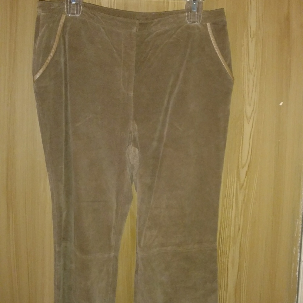 Suede pants with leather trim
