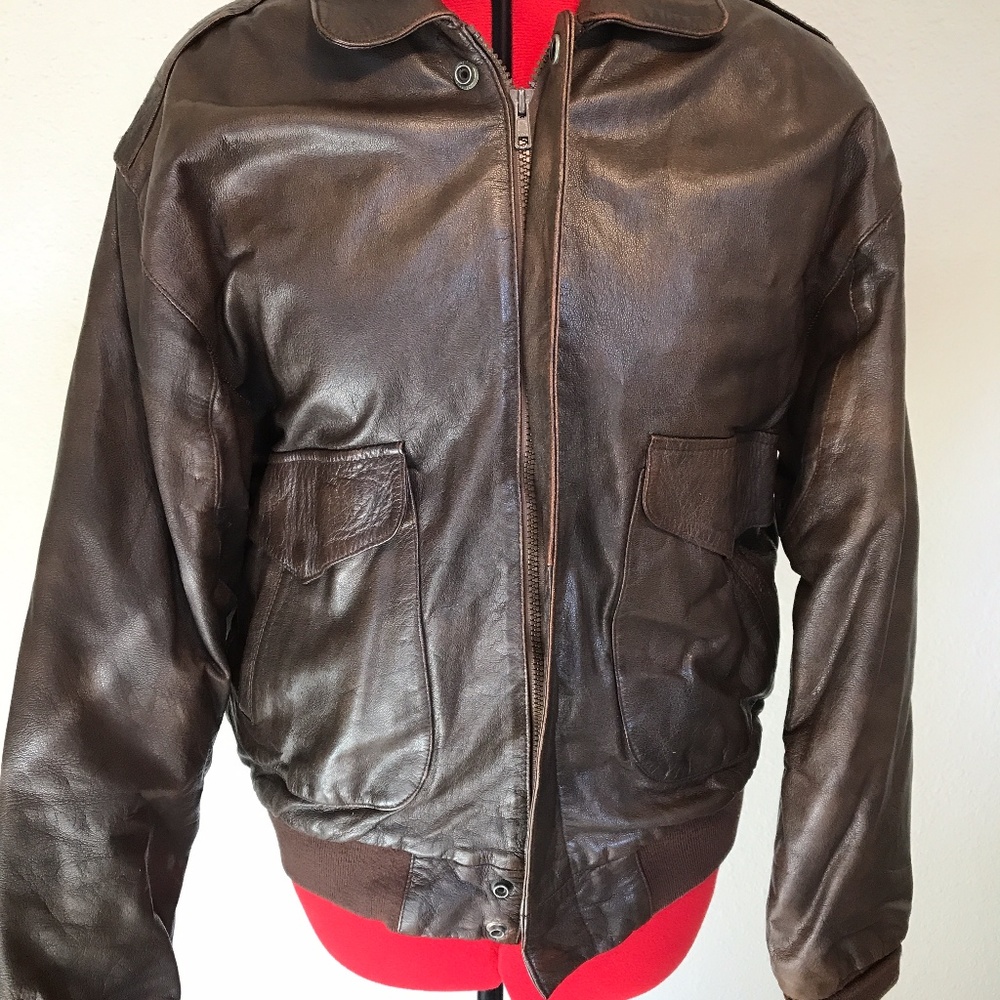 Brown Leather Bomber Jacket
