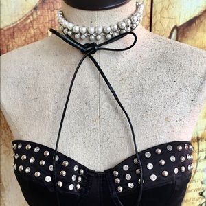 2 layer black choker with pearls