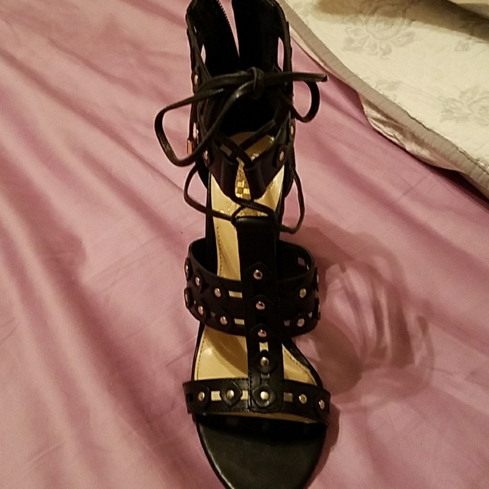 Vince Camuto gold studded leather heels