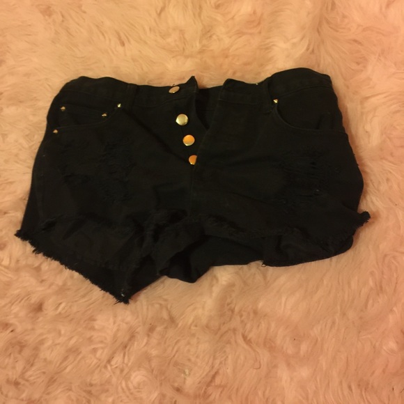Distressed Black Denim Shorts - Picture 1 of 3