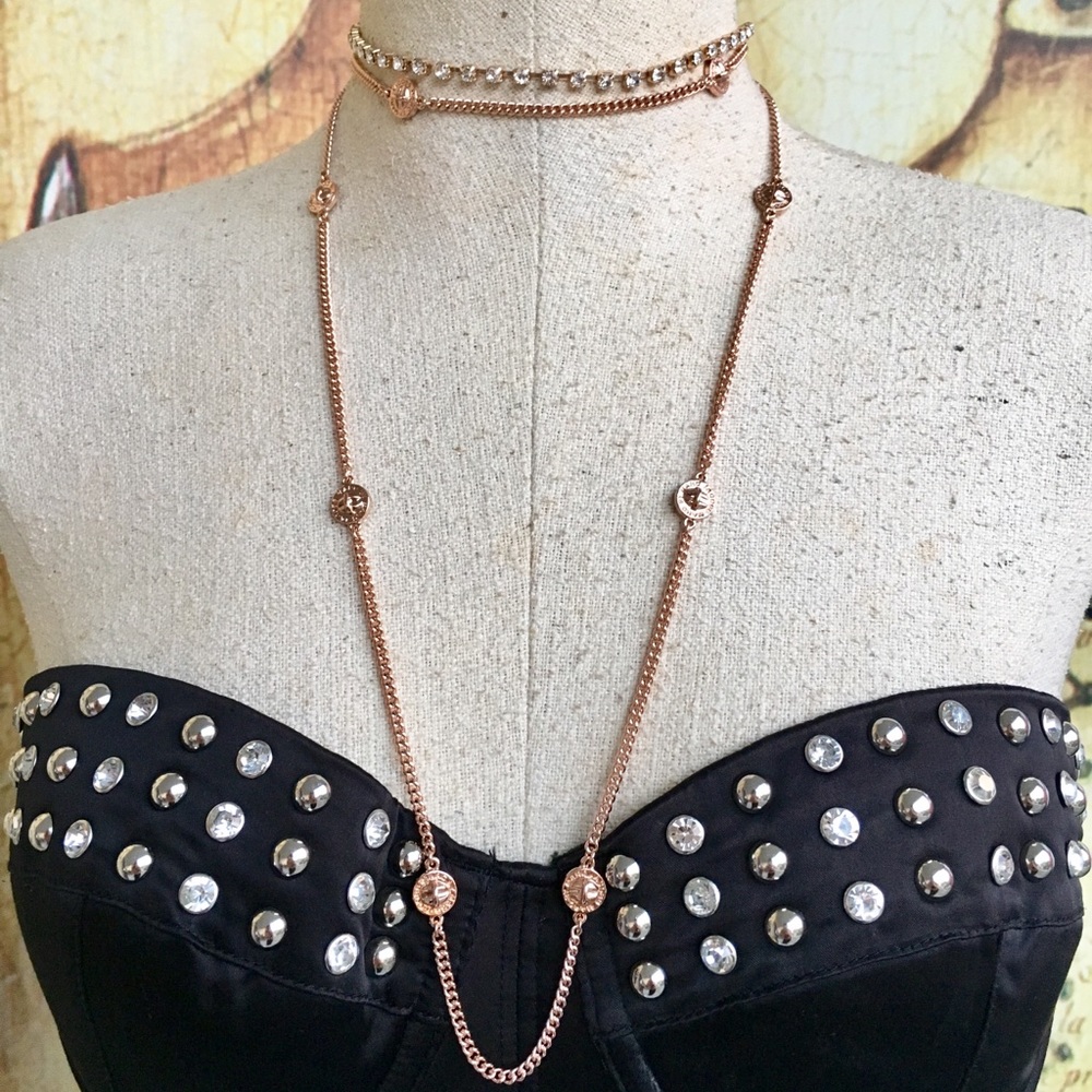 Marc Jacobs rose-gold plated long medley necklace.