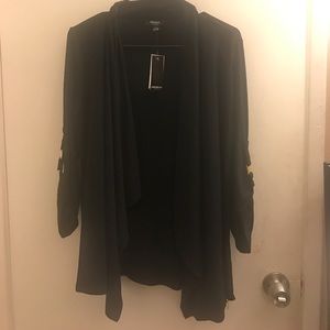 Black cardigan with gold accents