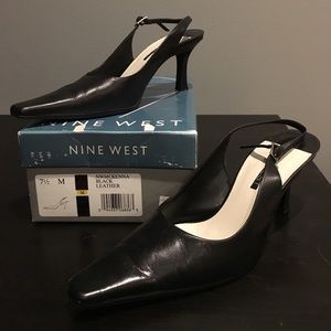 Nine west black leather sling back 7.5