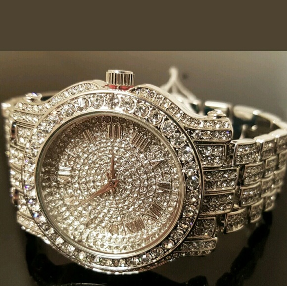 14K ICED OUT DIAMOND SIMULATED WATCH - Picture 1 of 4