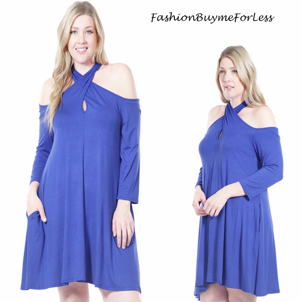 PLUS Size Babydoll Cold Shoulder Swing Mini Dress