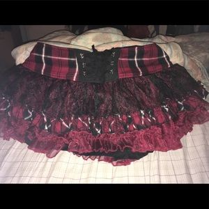 Tripp plaid burgundy gothic emo skirt lolita tutu