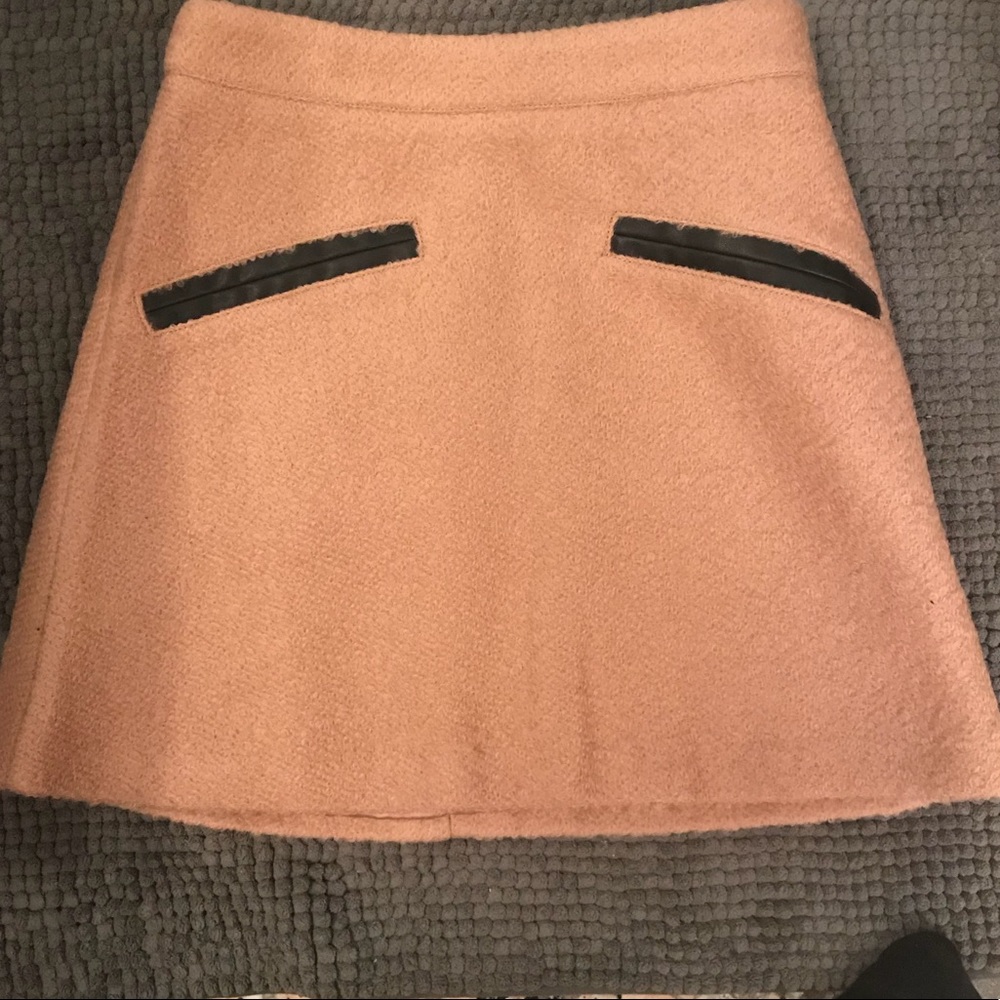 ASOS Camel Wool Skirt with Leather Trim