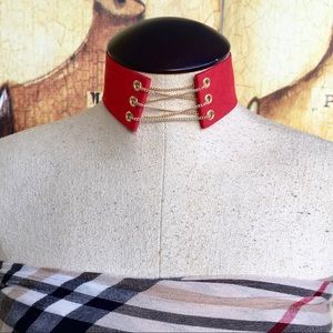 Handmade red corset choker