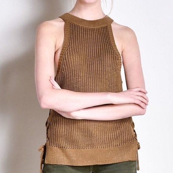 FINAL SALE - Copper Lace Up Sweater Tank - Picture 5 of 5