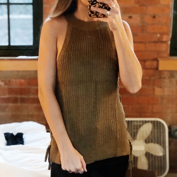 FINAL SALE - Copper Lace Up Sweater Tank - Picture 4 of 5
