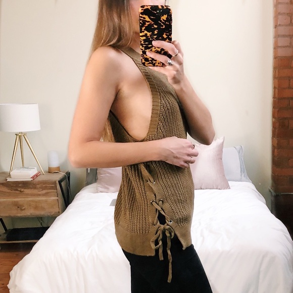 FINAL SALE - Copper Lace Up Sweater Tank - Picture 3 of 5